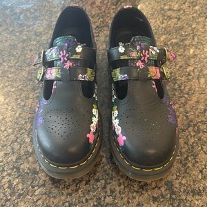 Women Dr Martens Floral Leather Mary Jane Shoes